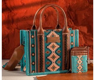 TW CollectionSmall Tote/Crossbody and Card Case Set 2Pc- Burgundy - Turquoise