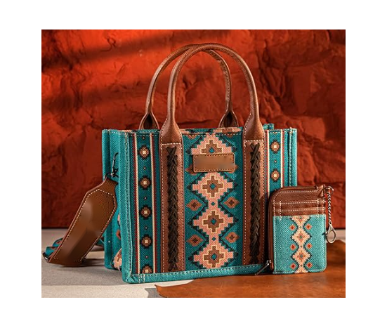 TW CollectionSmall Tote/Crossbody and Card Case Set 2Pc- Burgundy - Turquoise