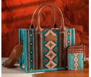 TW CollectionSmall Tote/Crossbody and Card Case Set 2Pc- Burgundy - Turquoise