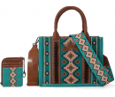 TW CollectionSmall Tote/Crossbody and Card Case Set 2Pc- Burgundy - Turquoise