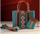 TW CollectionSmall Tote/Crossbody and Card Case Set 2Pc- Burgundy - Turquoise