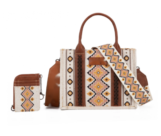 TW CollectionSmall Tote/Crossbody and Card Case Set 2Pc- Burgundy - Yellow