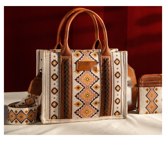 TW CollectionSmall Tote/Crossbody and Card Case Set 2Pc- Burgundy - Yellow