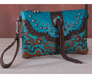TW Collection Embroidered Scroll Collection Clutch - Turquoise