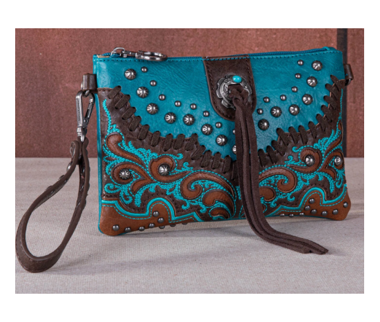 TW Collection Embroidered Scroll Collection Clutch - Turquoise