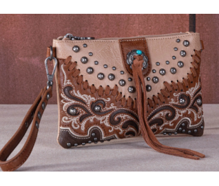 TW Collection Embroidered Scroll Collection Clutch - Brown