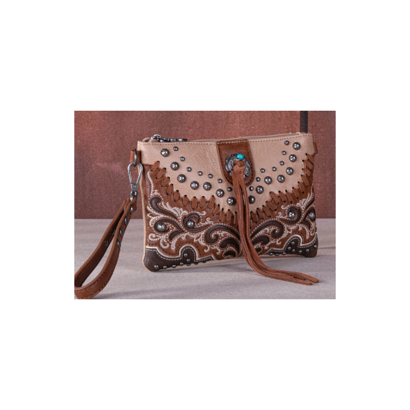 TW Collection Embroidered Scroll Collection Clutch - Brown