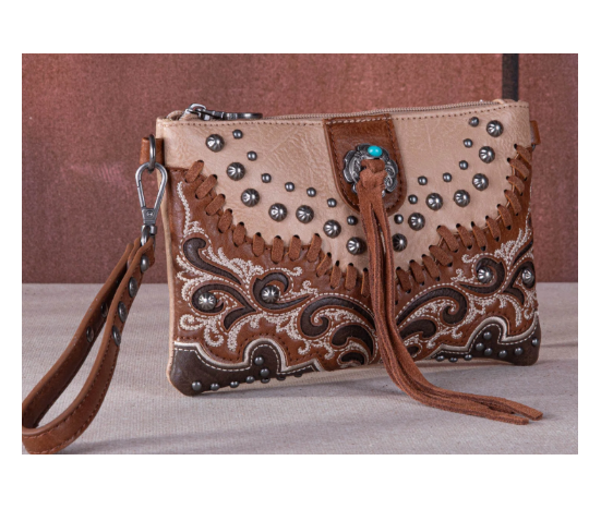 TW Collection Embroidered Scroll Collection Clutch - Brown