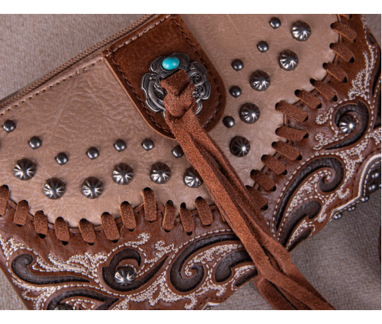 TW Collection Embroidered Scroll Collection Clutch - Brown