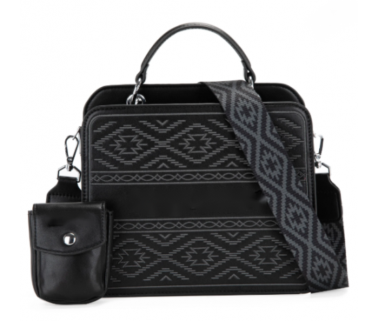 Embroidered  Tote With Mini Pouch - Black