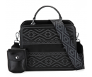 Embroidered  Tote With Mini Pouch - Black