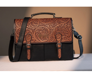Leather Western Vintage  Fern Tooled Briefcase