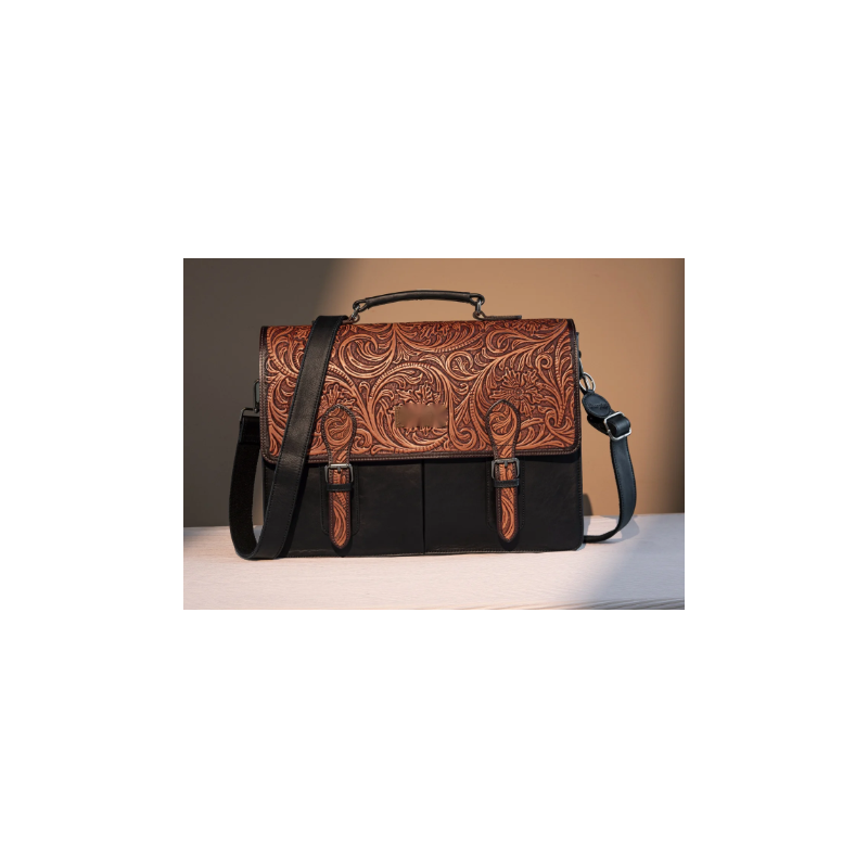 Leather Western Vintage  Fern Tooled Briefcase