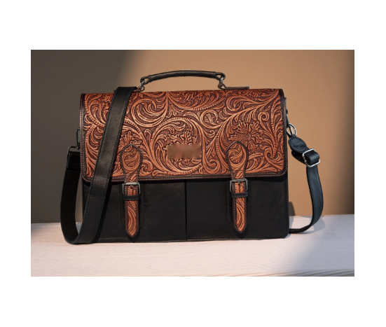 Leather Western Vintage  Fern Tooled Briefcase
