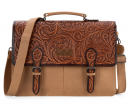 Leather Western Vintage  Fern Tooled Briefcase - Fall Tan