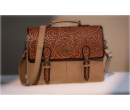Leather Western Vintage  Fern Tooled Briefcase - Fall Tan
