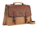 Leather Western Vintage  Fern Tooled Briefcase - Fall Tan
