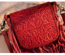 Genuine Leather Tooled Fringe Crossbody - Flaming Red