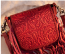 Genuine Leather Tooled Fringe Crossbody - Flaming Red