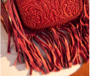 Genuine Leather Tooled Fringe Crossbody - Flaming Red