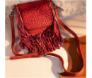 Genuine Leather Tooled Fringe Crossbody - Flaming Red