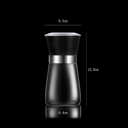 Ceramics Blade Glass Coffee Bean Manual Crusher, Adjustable Pepper Grinder or Salt Shaker, with Plastic Lid