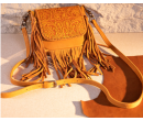 Leather Tooled Fringe Vintage Pattern Crossbody - Leaf Yellow