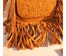 Leather Tooled Fringe Vintage Pattern Crossbody - Leaf Yellow