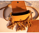 Leather Tooled Fringe Vintage Pattern Crossbody - Leaf Yellow