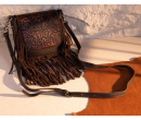 Leather Tooled Fringe Vintage Pattern Crossbody - Copper Brown