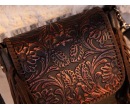 Leather Tooled Fringe Vintage Pattern Crossbody - Copper Brown