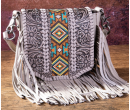Leather Tooled Collection Fringe Mixed Crossbody- White