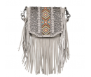 Leather Tooled Collection Fringe Mixed Crossbody- White