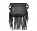 Leather Tooled Collection Fringe Mixed Crossbody- Black