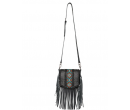 Leather Tooled Collection Fringe Mixed Crossbody- Black