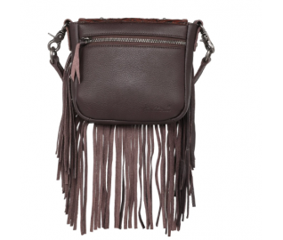 Leather Tooled Collection Fringe Mixed Crossbody- Coffee