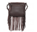 Leather Tooled Collection Fringe Mixed Crossbody- Coffee