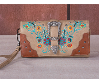 Embroidered Booming Buckle Collection Wallet - Milky