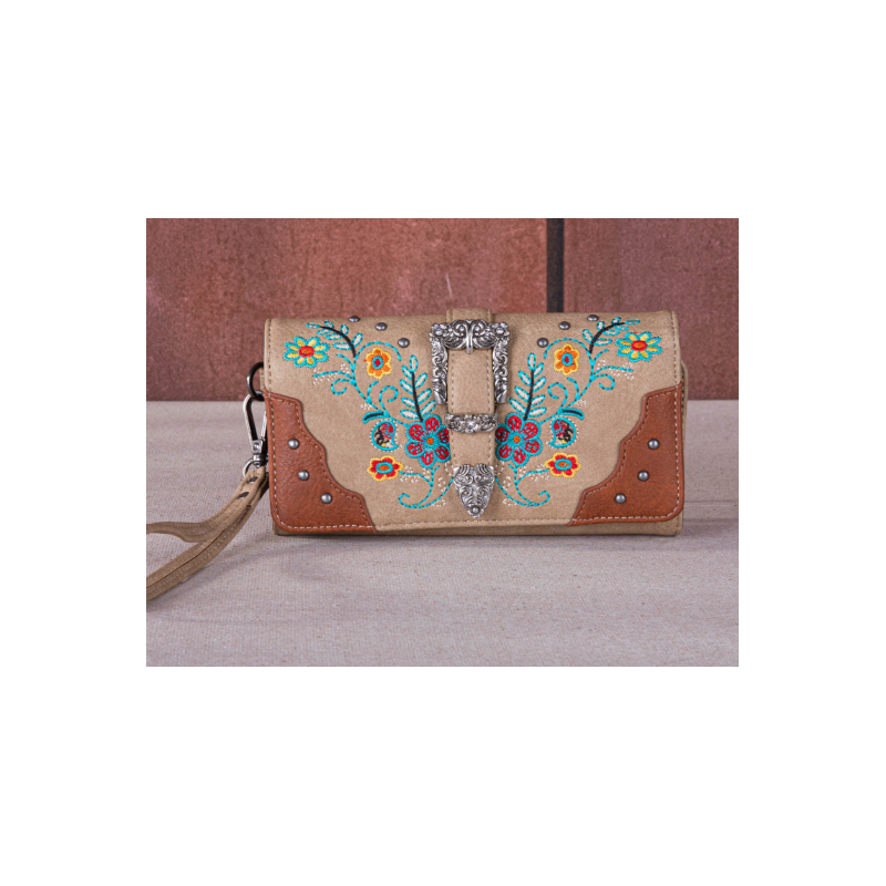Embroidered Booming Buckle Collection Wallet - Milky