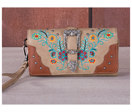 Embroidered Booming Buckle Collection Wallet - Milky