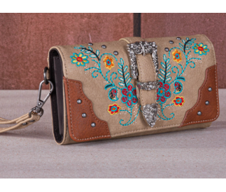 Embroidered Booming Buckle Collection Wallet - Milky