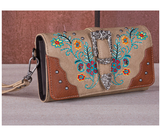 Embroidered Booming Buckle Collection Wallet - Milky