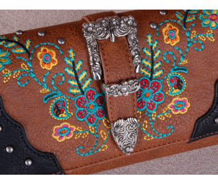 Embroidered Booming Buckle Collection Wallet - Turquoise Blue