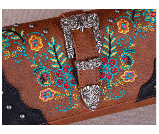 Embroidered Booming Buckle Collection Wallet - Turquoise Blue