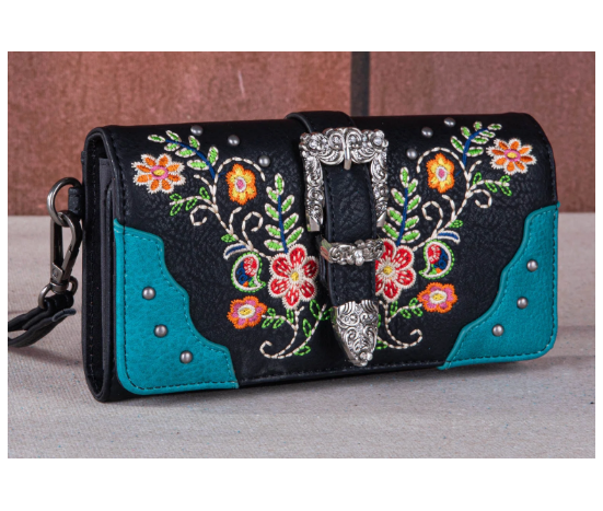 Embroidered Booming Buckle Collection Wallet - Turquoise Blue