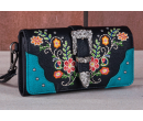 Embroidered Booming Buckle Collection Wallet - Turquoise Blue