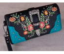 Embroidered Booming Buckle Collection Wallet - Turquoise Blue