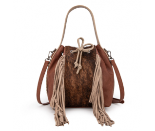 Cowhide Drawstring Hobo - Coffee
