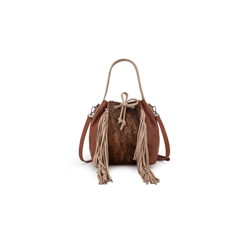 Cowhide Drawstring Hobo - Coffee