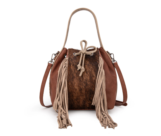 Cowhide Drawstring Hobo - Coffee